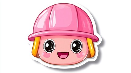 Fototapeta premium Cute Cartoon Character with Pink Hard Hat and Cheerful Expression