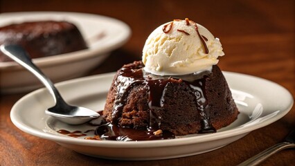 Decadent Chocolate Lava Cake with Ice Cream & Hot Fudge Sauce V8