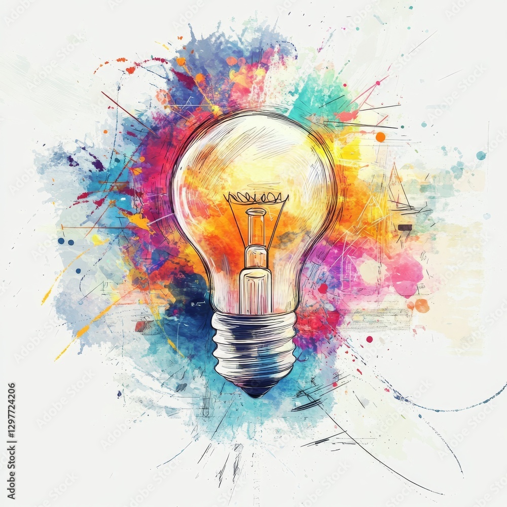 Poster creative lightbulb: a colorful and dynamic representation of innovation, ideas, and inspiration in a