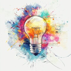 Creative Lightbulb: A colorful and dynamic representation of innovation, ideas, and inspiration in an abstract watercolor style.