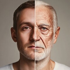 The Face of Time: A Portrait Juxtaposing Youth and Age, Highlighting the Inevitable Journey of Aging and the Passage of Years
