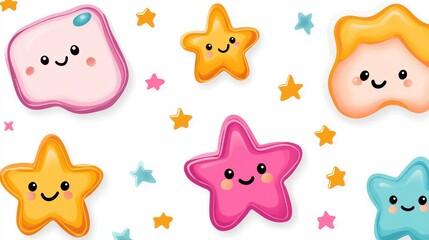 Cute Cartoon Stars and Smileys with Bright Colors and Cheerful Expressions