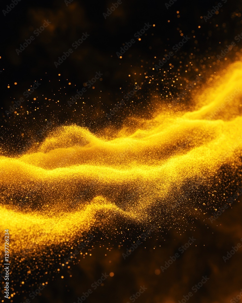 Poster captivating golden dust cloud on dark backdrop creating a mesmerizing texture and abstract design wi