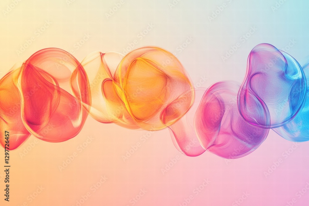 Poster colorful abstract bubbles with soft curves create a vibrant artistic display in soothing pastel tone