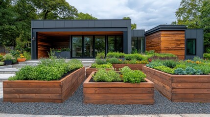 Modern Home with Raised Garden Beds