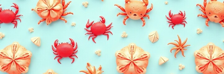 Cute crab and sand dollar repeating design for beach themed projects, Crab, repeating, summer