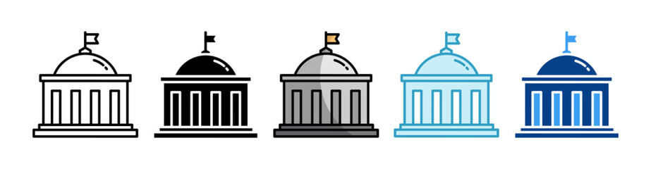 Government Building Icon Set Multiple Style Collection