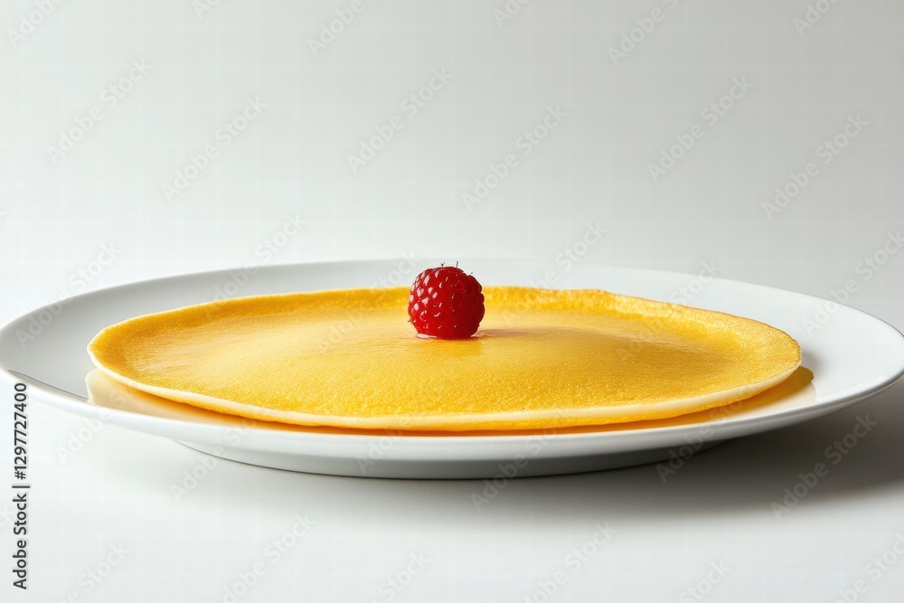 Poster delicious pancake served on a white plate with a raspberry centerpiece perfect for breakfast. genera