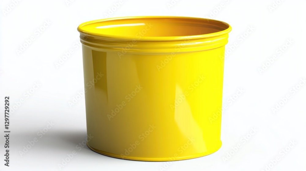 Poster yellow metal container casting a shadow isolated on seamless white background with shallow depth of 