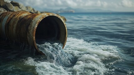 Rusting Pipe Discharges Liquid Waste Into Coastal Ocean Waters
