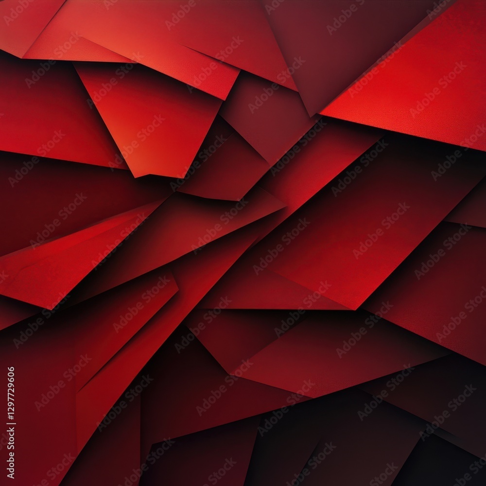 Poster abstract geometric design with deep red hues and dramatic shadows creating a modern and dynamic visu