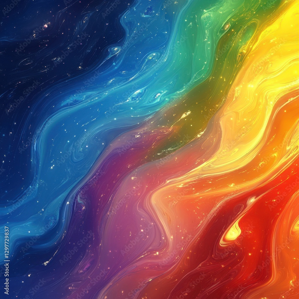 Poster abstract rainbow cosmic nebula with swirling colors and sparkling stars creating a dreamy ethereal b
