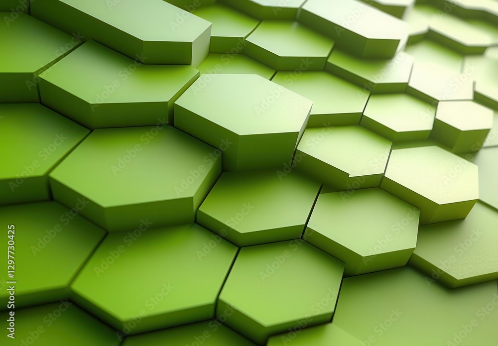 Poster a vibrant and dynamic pattern of green hexagons creating a three-dimensional effect. perfect for bac