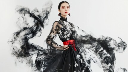 Fototapeta premium The Oriental Artistic conception of Ink dyed Huashang