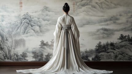 The ink painting artistic conception of Hanfu women