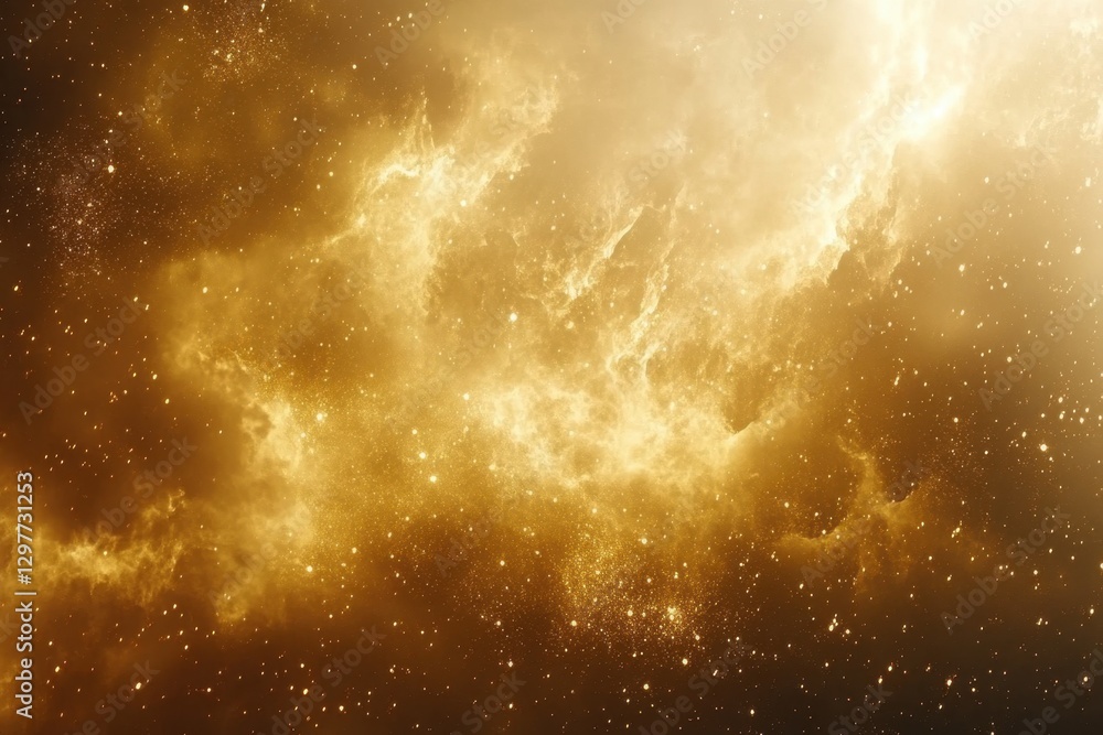 Poster golden nebula with sparkling stars and cosmic dust creating a celestial and ethereal atmosphere for 