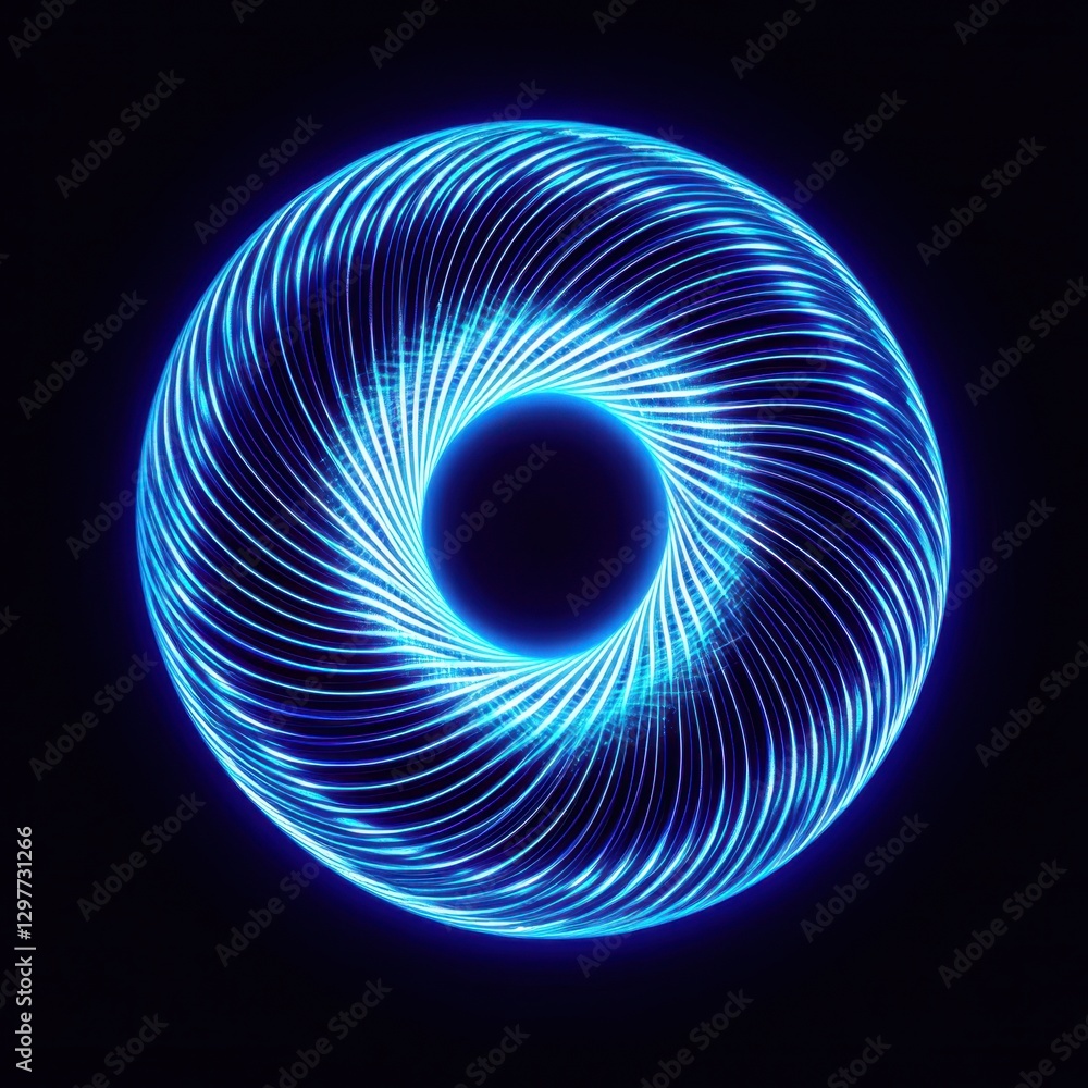 Poster captivating luminous blue torus on dark background creating mesmerizing visual effect and modern aes