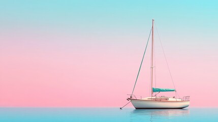 Naklejka premium Serene Sailing Boat on Calm Waters with Pastel Sky at Sunrise
