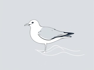 Obraz premium Abstract posters with minimalist line drawings of seagulls and sea waves in trendy style, design, seagull