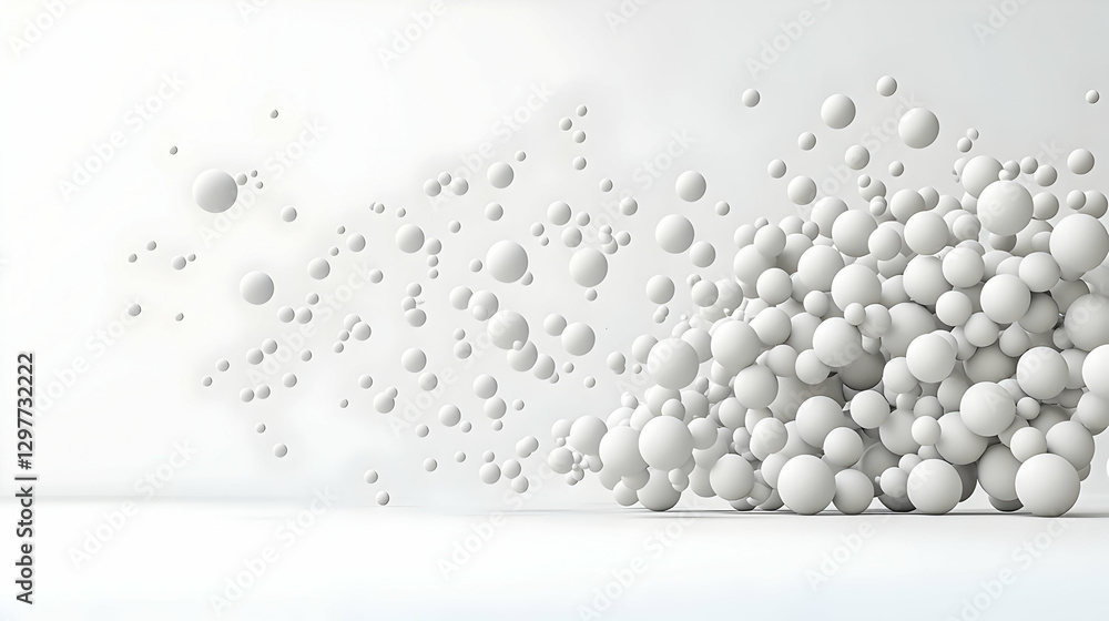 Aufkleber white spheres floating against white backdrop creating abstract geometric design