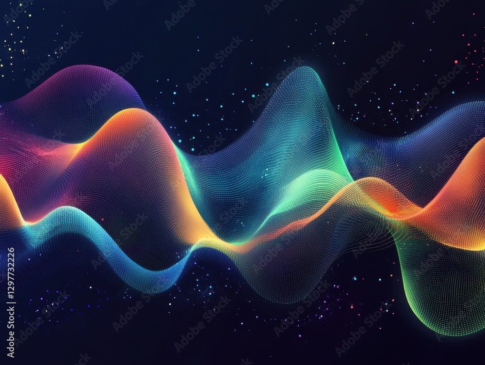 Poster abstract digital wave with vibrant colors on dark background creating a futuristic and dynamic visua