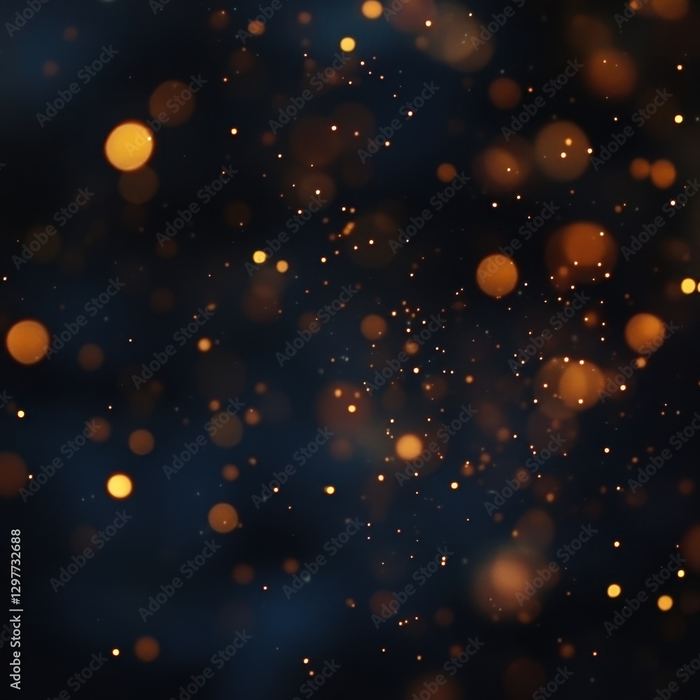 Poster ethereal golden light particles dance against a deep blue backdrop creating a magical bokeh effect f