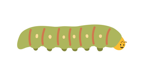Caterpillar cartoon clipart. Cute green common catepillar (Lepidoptera) vector illustration. Animal in flat style. Insects and anthropods concept isolated on white background