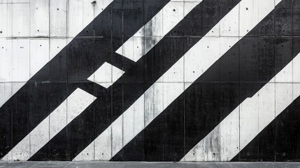 Fototapeta premium Concrete wall with diagonal stripes pattern in an urban setting creating visual background art