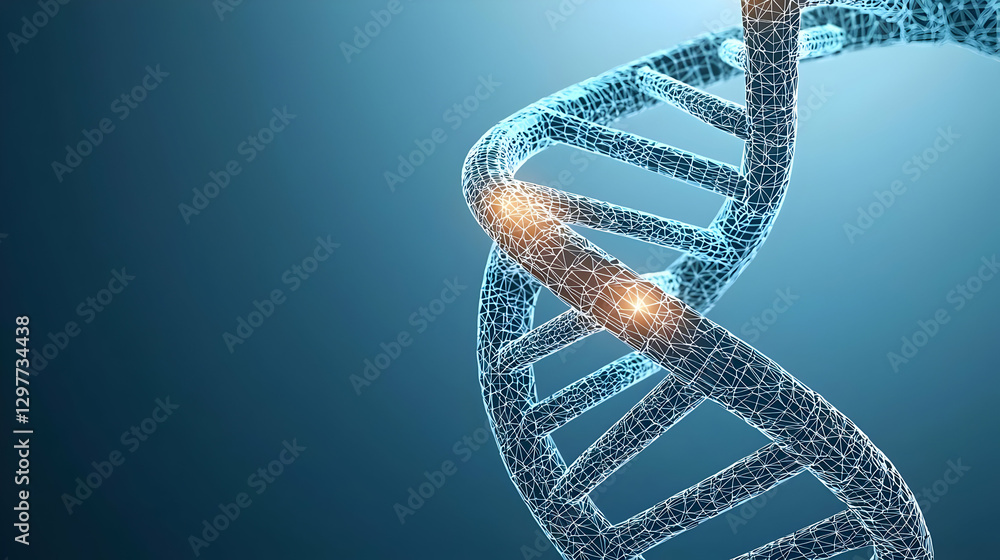 Poster abstract dna double helix structure against blue background with illuminated points