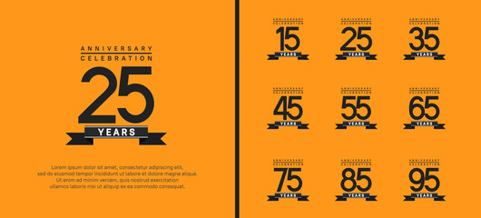 anniversary logo set. vector design with black color and ribbon can be use for celebration