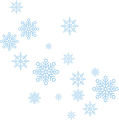 Snowflake set. Snowflakes falling christmas decoration isolated on white background. Blue snow flake flying transparent background