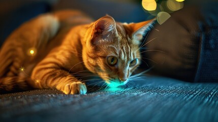 Naklejka premium Interactive Cat Laser Toy: A laser pointer that moves randomly, automatically engaging cats in playful chases, providing hours of entertainment and exercise. 