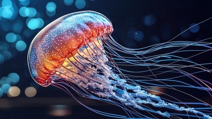 Jellyfish with a glowing body and tentacles.