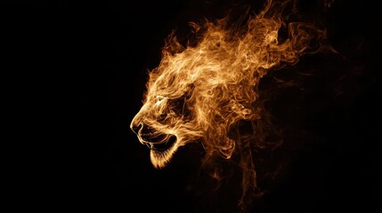 Fiery Lion Head  Abstract Fire   Wildlife Art