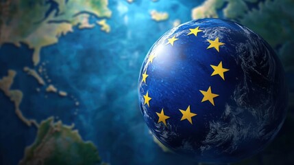 A digital rendering of the EU flag and a globe, symbolizing the international reach of the European Union