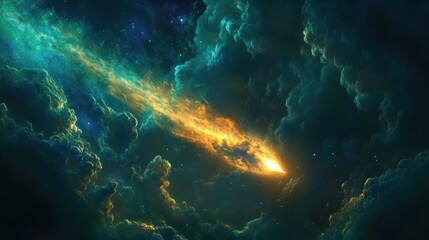 Obraz premium A vibrant celestial scene features cosmic clouds and a bright tail