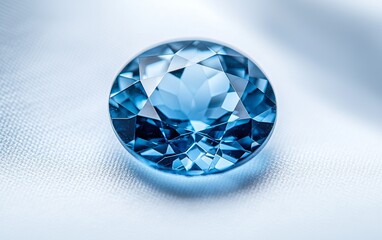 Fototapeta premium Beautiful round blue gemstone intricately faceted and resting on a soft fabric background for an elegant display
