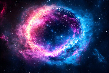 Obraz premium Cosmic Nebula Circle, Space Background (1)