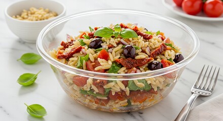Delicious Orzo Pasta Salad with Sun-dried Tomatoes, Olives, and Basil