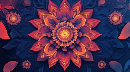 Intricate Mandala Floral Design  3D Paper Art  Dark Blue Background