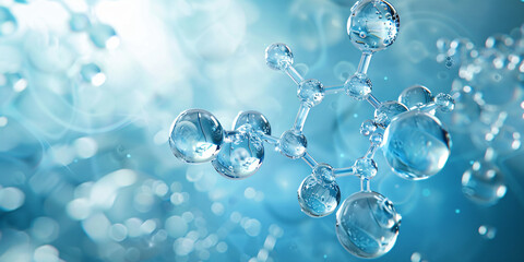 a water molecule model with oxygen and hydrogen atoms on a glass surface.