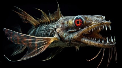 Fototapeta premium A detailed portrait of a fearsome fish with sharp teeth open