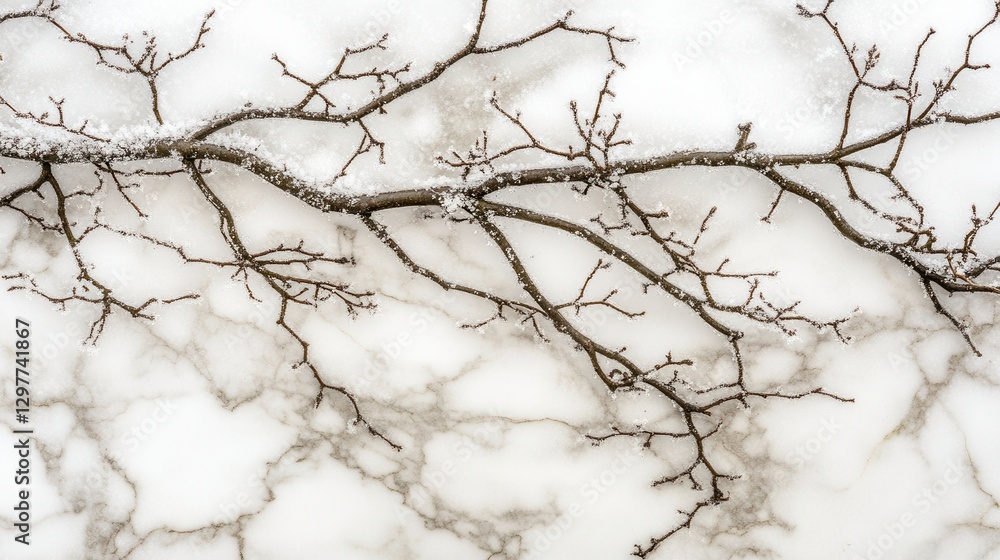 Poster Snowy Branches with Icy Patterns in Macro Detail