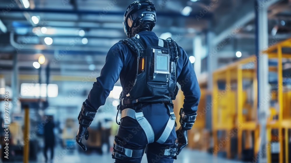 Poster ecu-powered neural-linked exoskeleton enhancing industrial workers' efficiency and safety