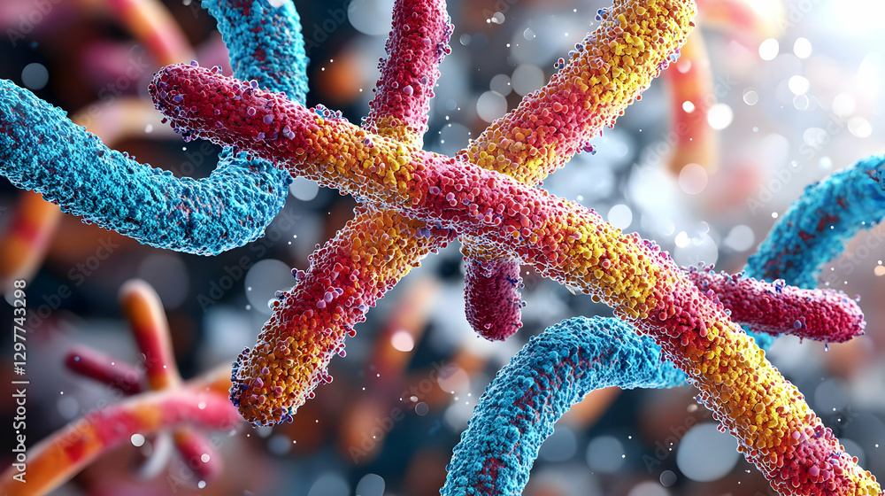 Poster detailed microscopic view of colorful genetic cell structure displaying science and biology