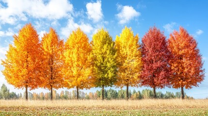 Obraz premium Vibrant autumn trees under a blue sky displaying stunning fall colors creating a picturesque natural seasonal landscape scenery