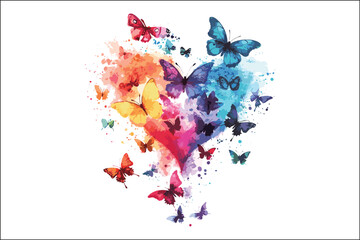 Obraz premium Whimsical Watercolor Butterflies and Heart Shapes Artwork