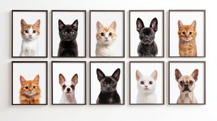 Pets Portraits Kittens & Pups in Frames on White Wall, Arrangement, Collage