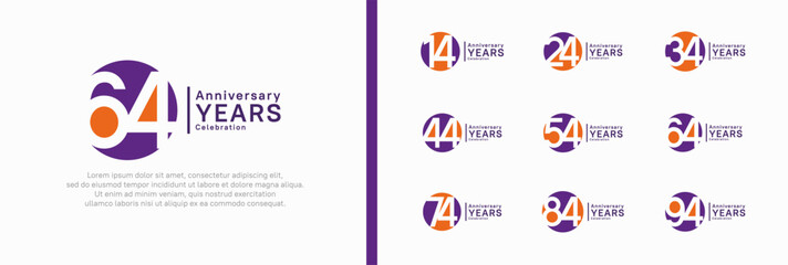 anniversary logotype set. vector design purple and orange color can be use for celebration moment