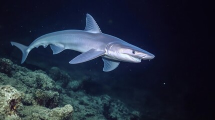Naklejka premium A majestic sleek shark swims gracefully in the ocean depths